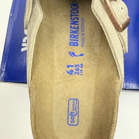 Birkenstock Boston Suede Soft Footbed Slip-Ons Clog Taupe Narrow fit - Picture 3 of 8